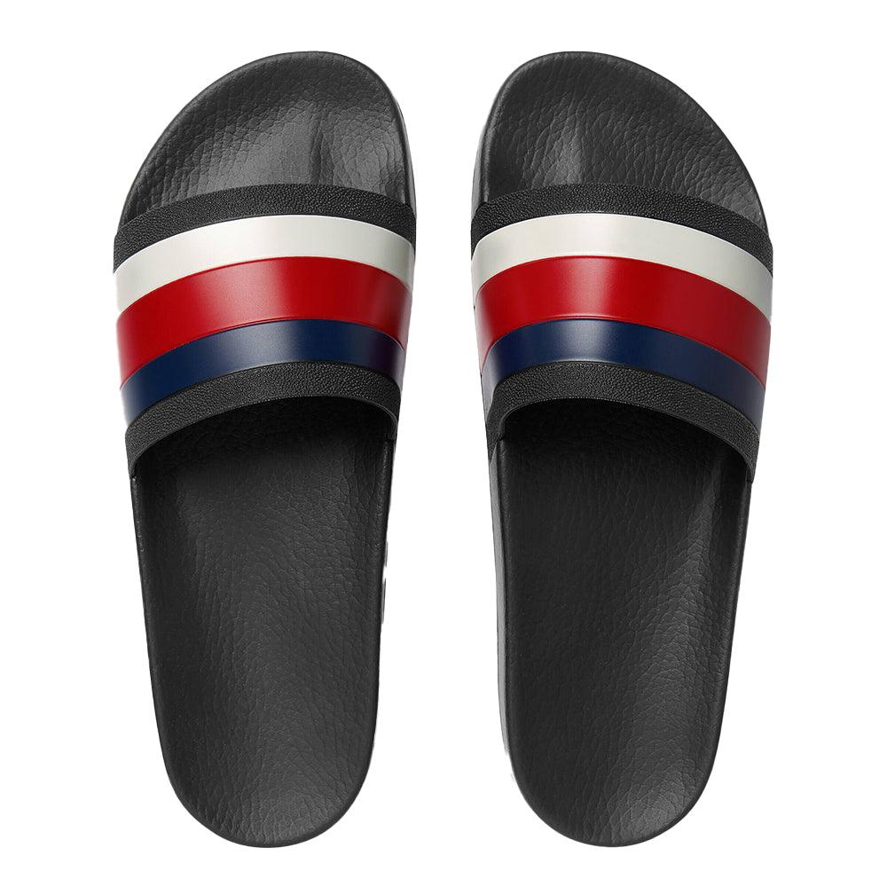 Gucci Men's Web Pursuit Rubber Pool Slide in Black Red Blue