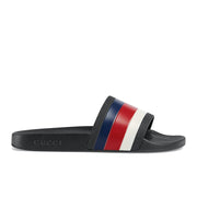 Gucci Chanclas de piscina de goma Web Pursuit para hombre en negro rojo azul