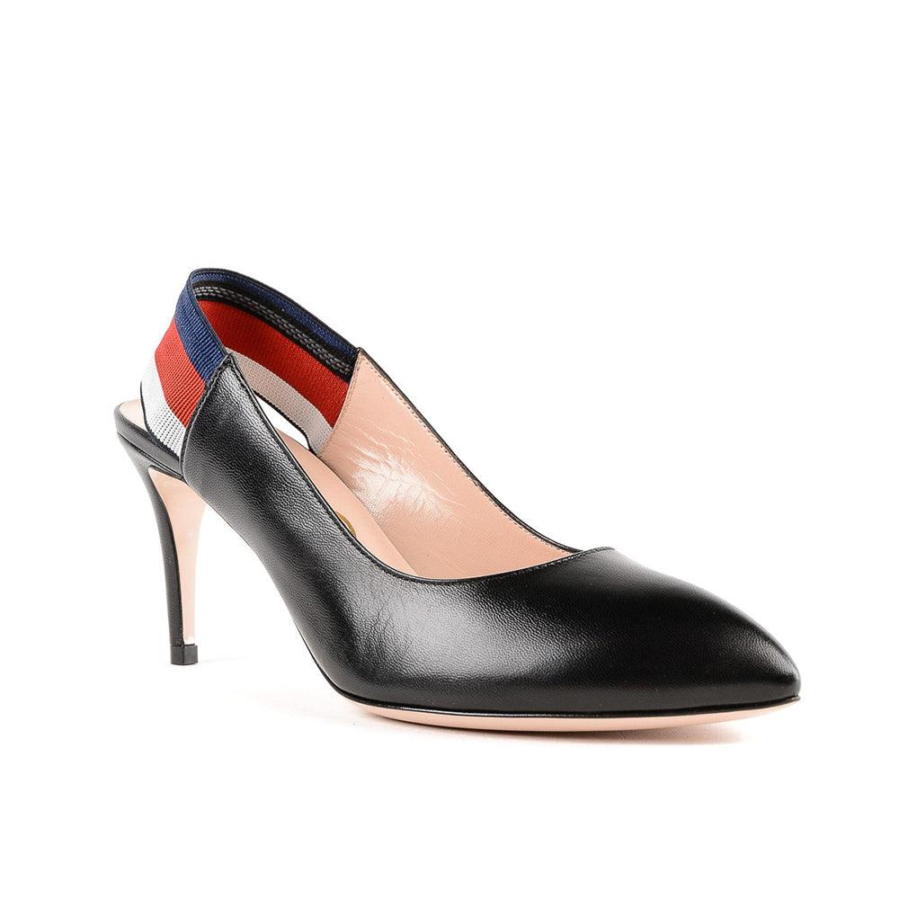Gucci Women's Sylvie Web Leather Slingback Heels Pumps in Black