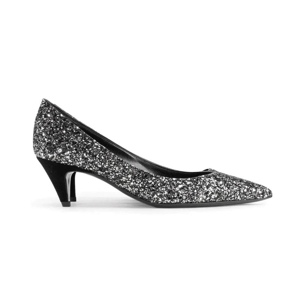Saint Laurent Women's Charlotte 55 Glitter Midnight Pump Black