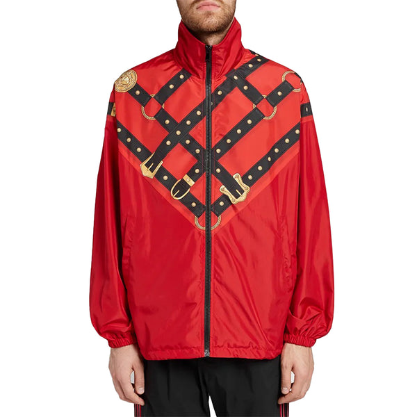Versace Men's Nylon Harness Windbreaker Jacket in Red