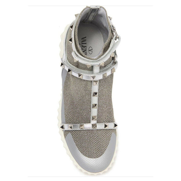 Valentino Garavani Women's Rockstud Bodytech Knit Sneakers in Silver