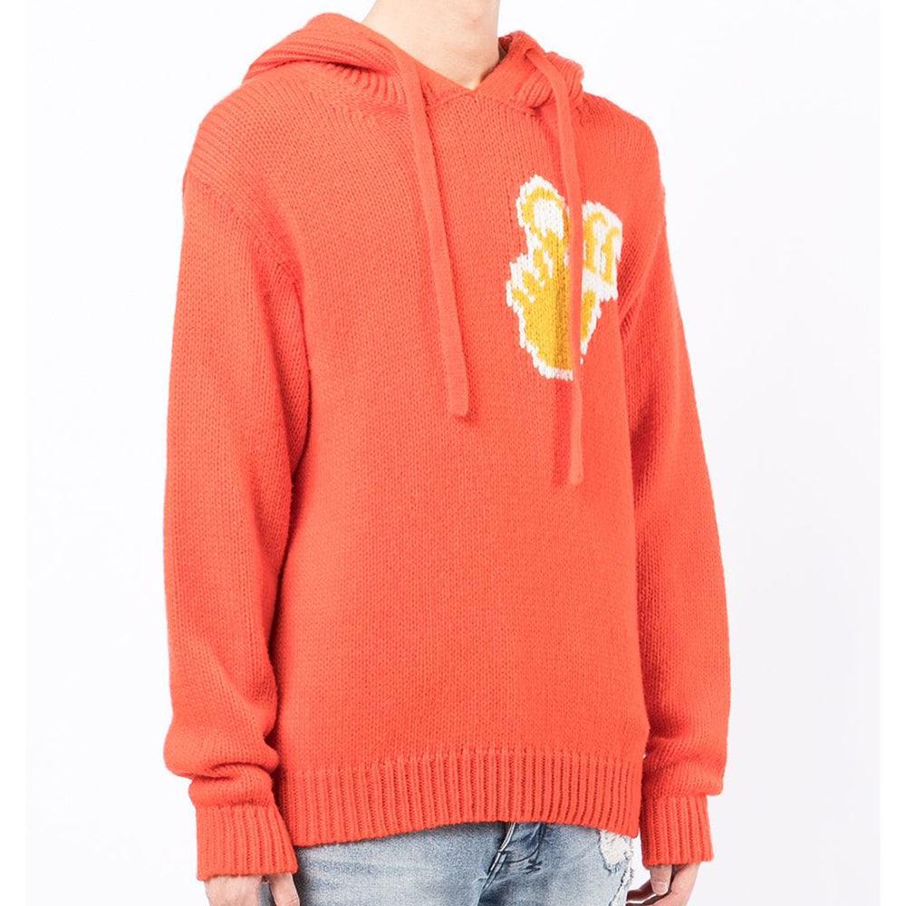 Off-White Men's Intarsia Knit Wool Chunky Hoodie Sweatshirt Orange