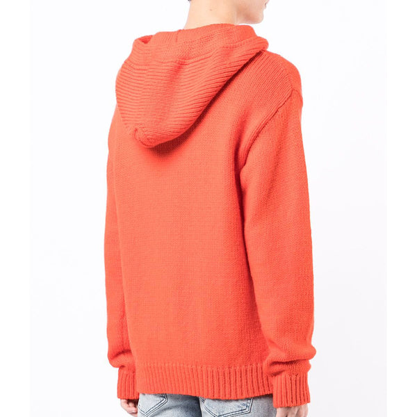 Off-White Men's Intarsia Knit Wool Chunky Hoodie Sweatshirt Orange