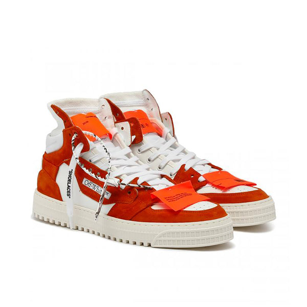 Off-White Men's Court 3.0 High Top Leather Suede Sneakers Orange White