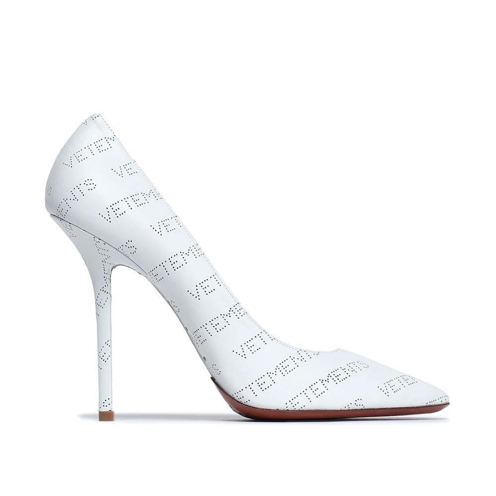 Vetements Women's Perforated Logo Leather Pump Heels White - Year Zero LA