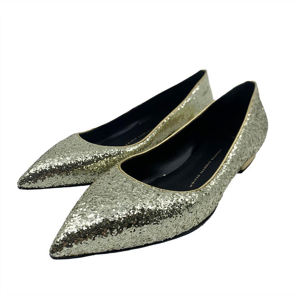 Giuseppe Zanotti Women's Leather Ballerina Flats Gold Glitter - Year Zero LA