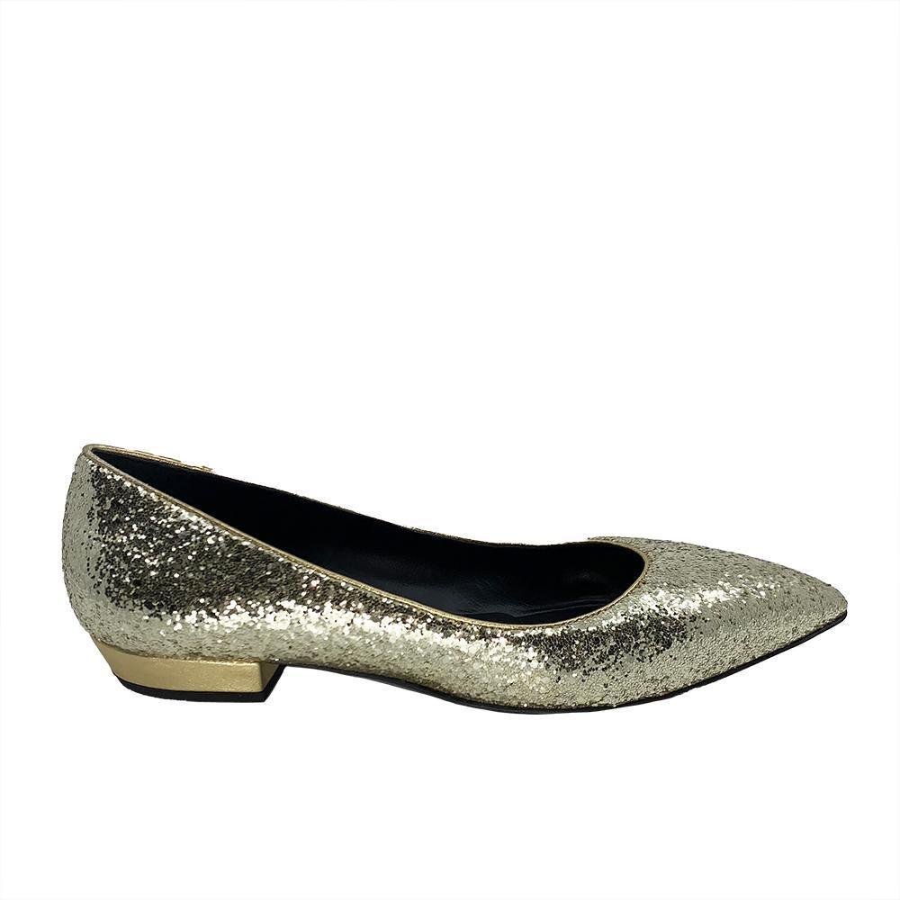 Giuseppe Zanotti Women's Leather Ballerina Flats Gold Glitter - Year Zero LA