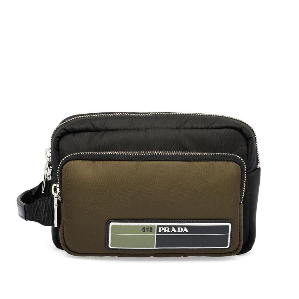 Prada Unisex Nylon Multi-Pocket Logo Clutch Bag Technical Fabric Black Green