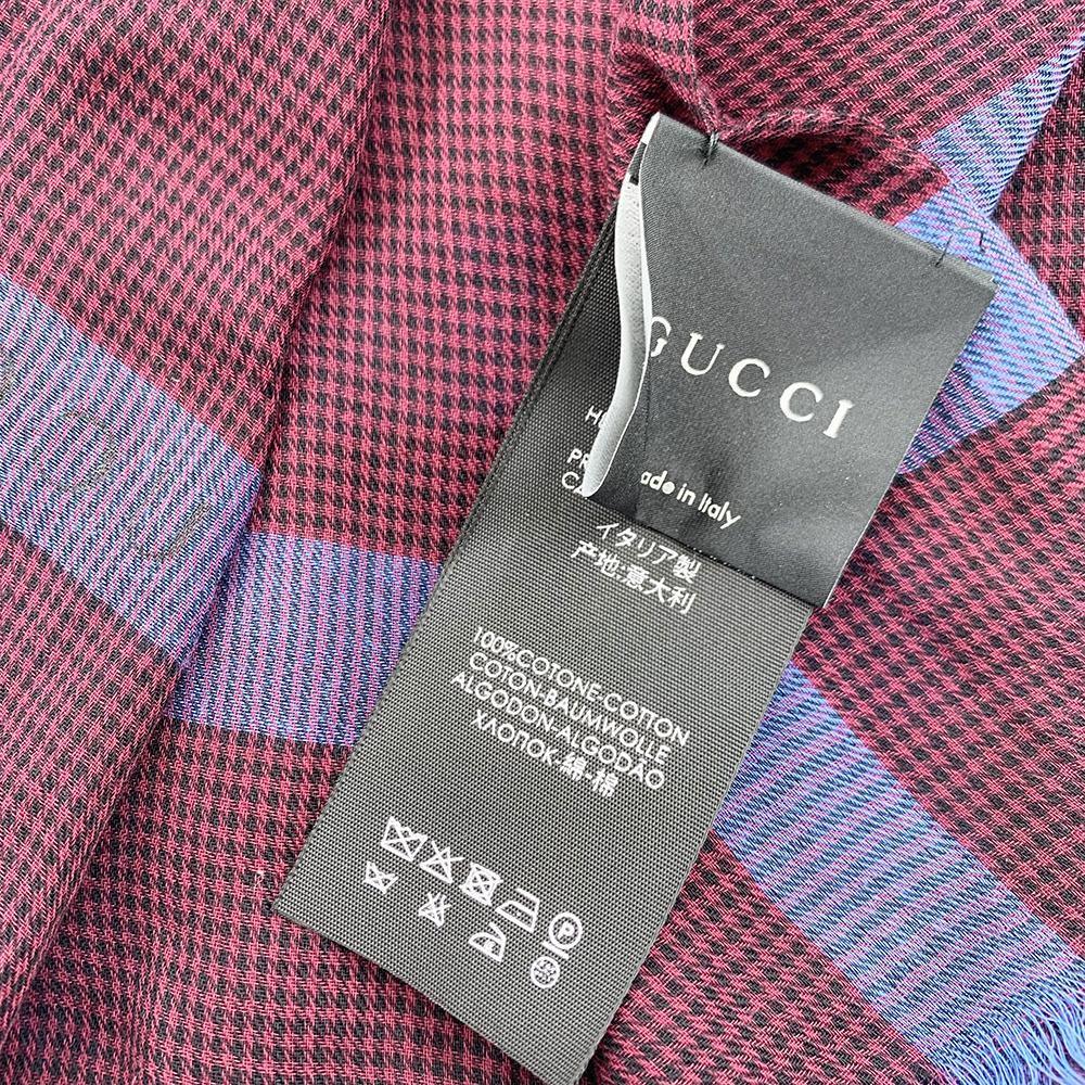 Gucci Unisex Walden Cotton Houndstooth Scarf Red Blue - Year Zero LA