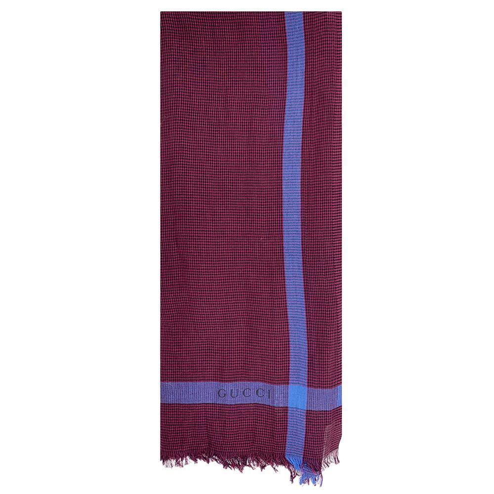 Gucci Unisex Walden Cotton Houndstooth Scarf Red Blue - Year Zero LA