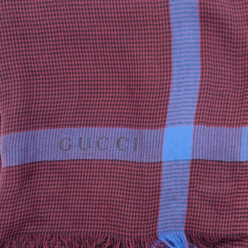 Gucci Unisex Walden Cotton Houndstooth Scarf Red Blue - Year Zero LA