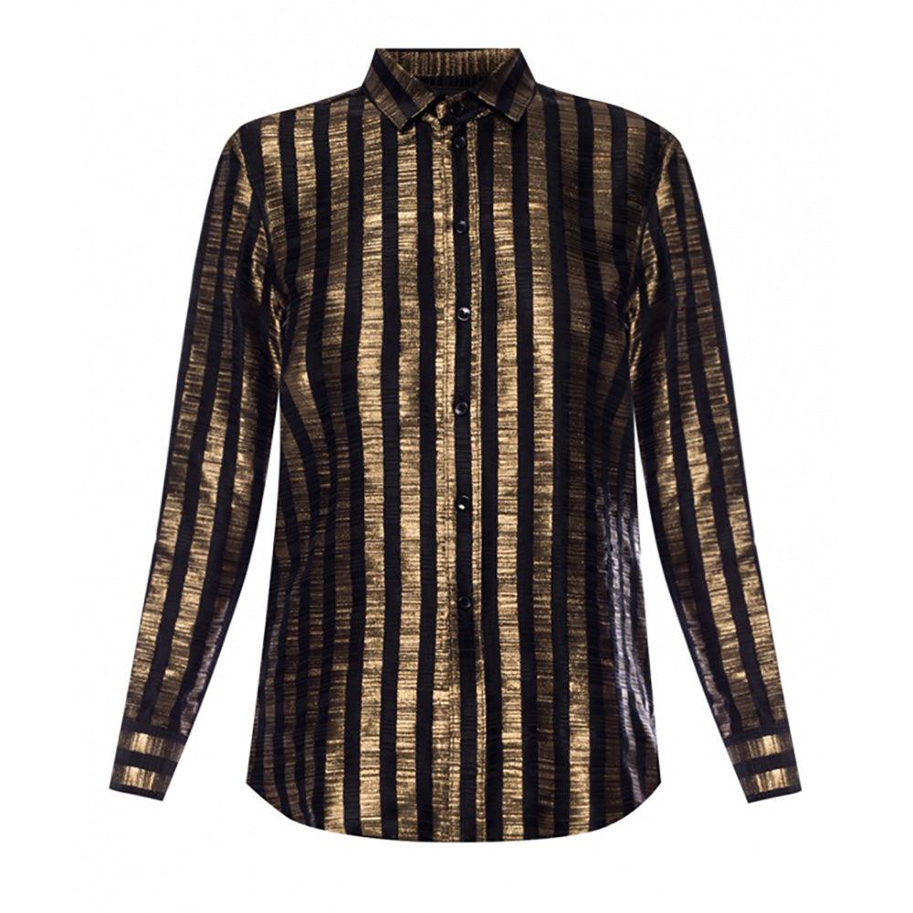 Saint Laurent Women's Silk Striped Dress Shirt Black Gold