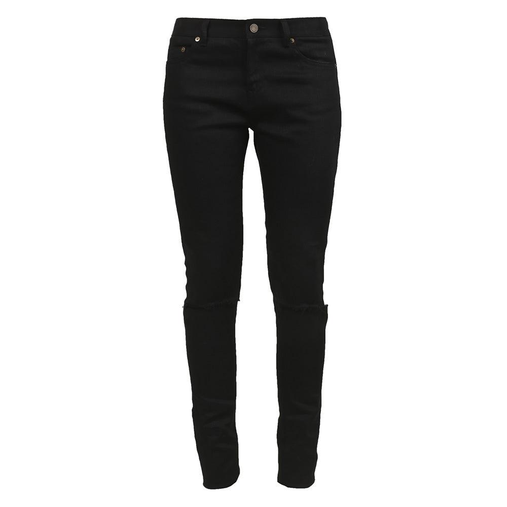 Saint Laurent Women's Coated Skinny Ripped Denim Jeans Black