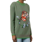 Gucci Women's Wool Striped Leopard Head Sweater Green - Year Zero LA