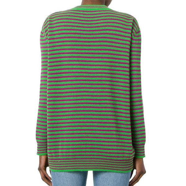 Gucci Women's Wool Striped Leopard Head Sweater Green - Year Zero LA