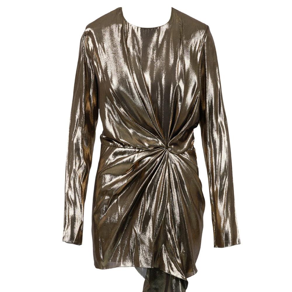 Saint Laurent Women's Silk Lam Mini Dress in Gold Saint Laurent Women's Silk Lam Mini Dress in Gold