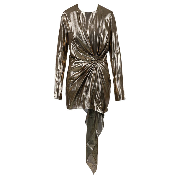 Saint Laurent Women's Silk Lamé Mini Dress in Gold