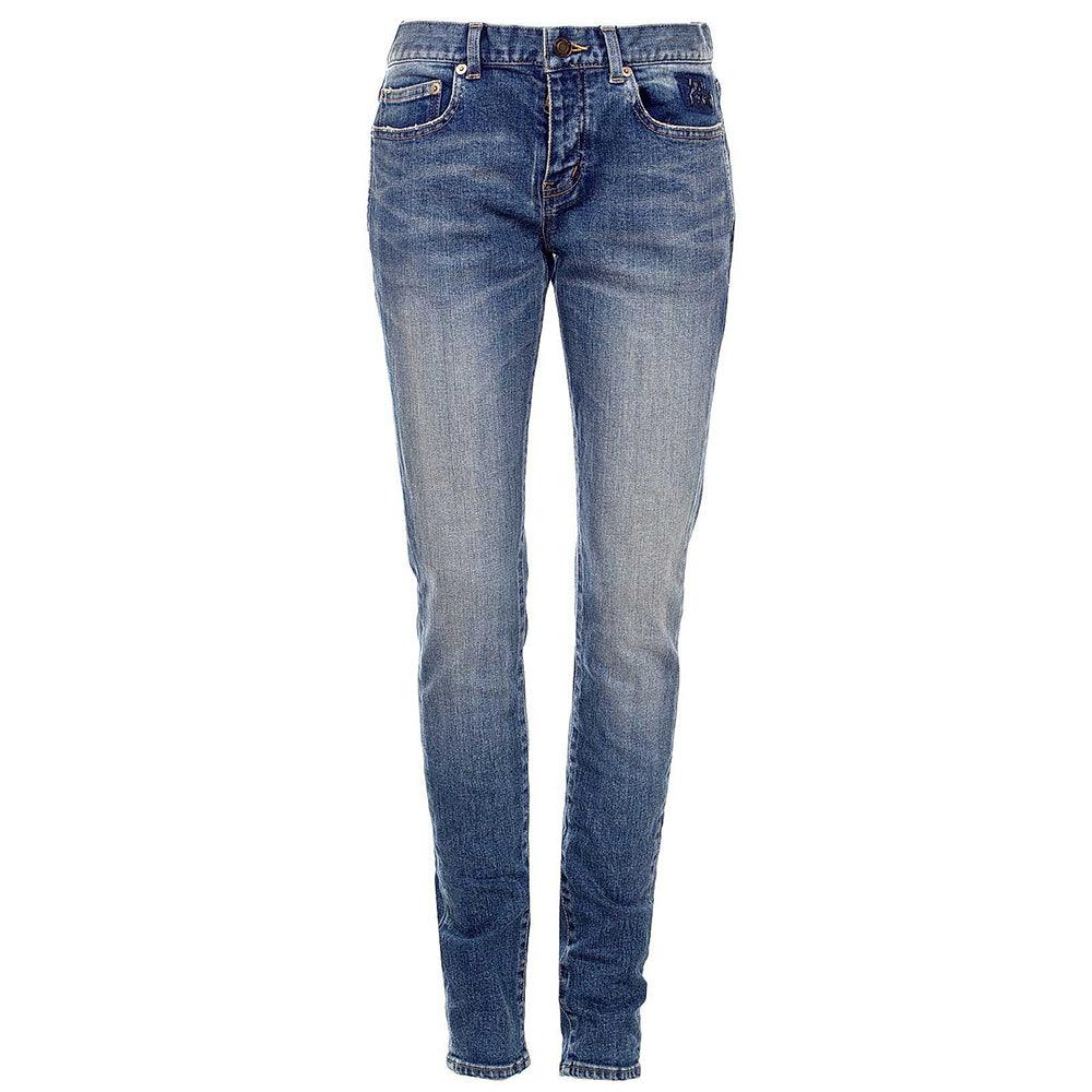 Saint Laurent Women's Logo Skinny Jeans in Light Blue
