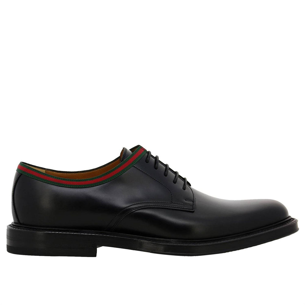 offset Sportsmand overskud Gucci Men's Web Leather Derby Dress Shoes Black – Year Zero LA