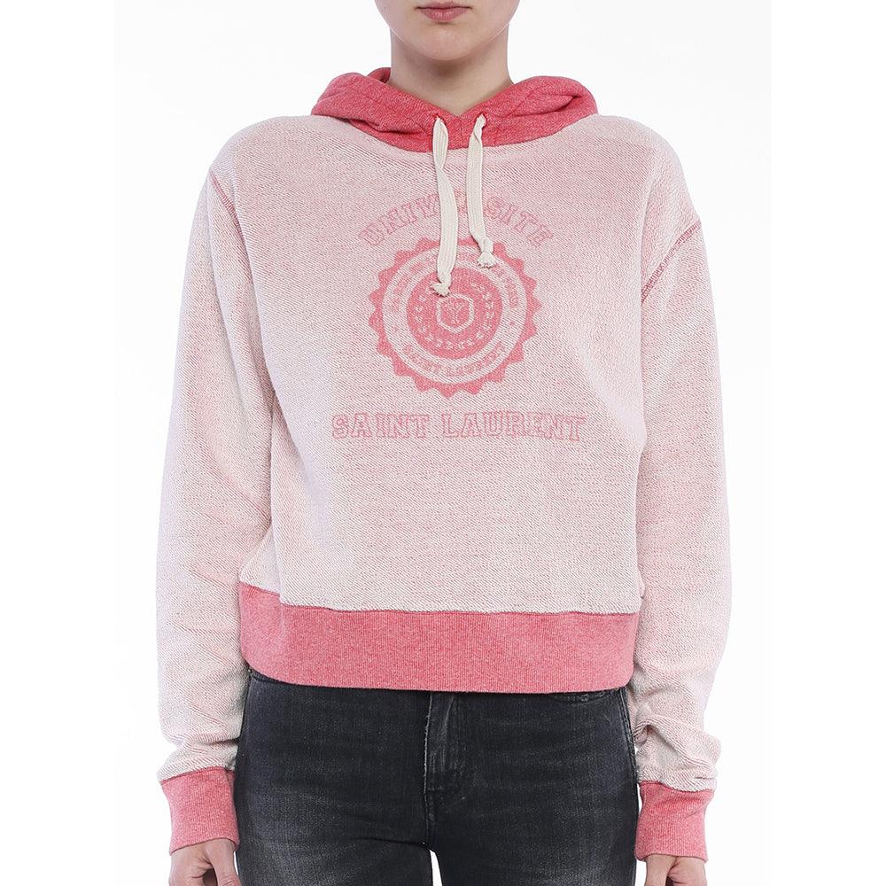 Saint Laurent Women's University Graphic Cotton Sweatshirt Pink White