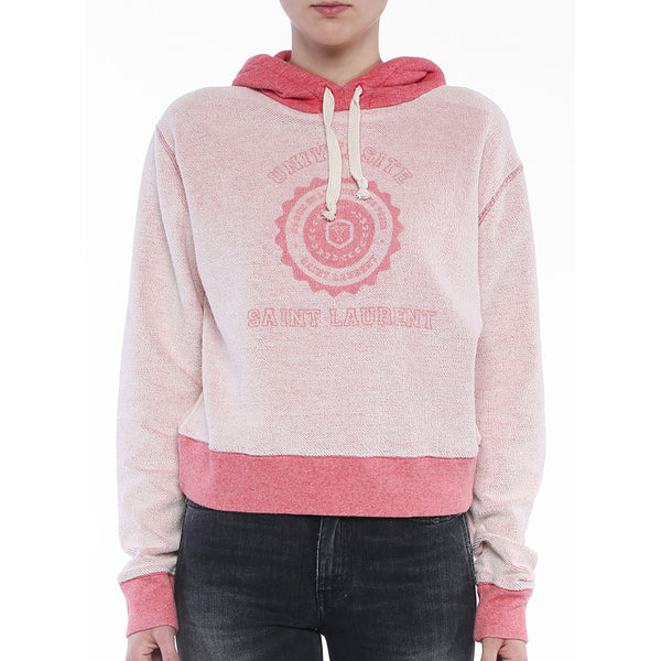 Saint Laurent Women's University Graphic Cotton Sweatshirt Pink White