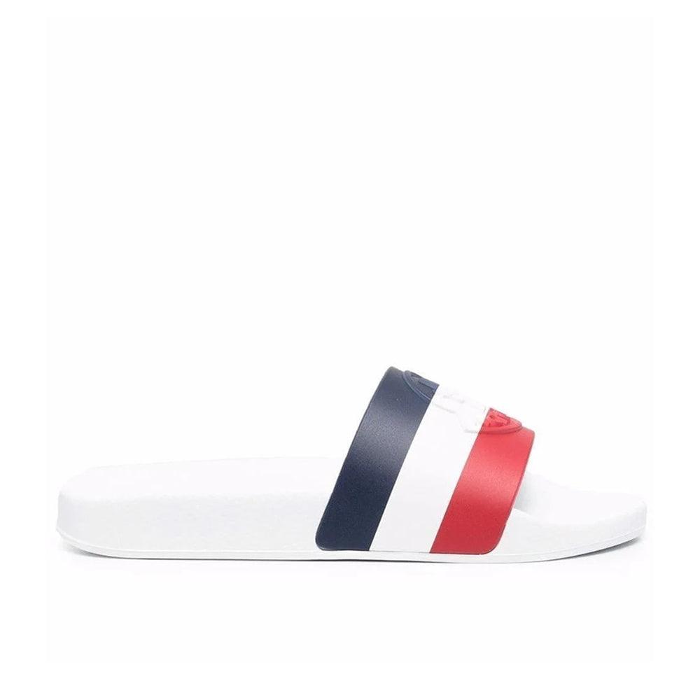 Moncler Women's Striped Logo Embossed Rubber Slide 'Jeane' Sandals in White