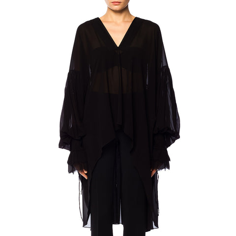 Saint Laurent Women's Silk Ruffled V-Neck Dress Top Black