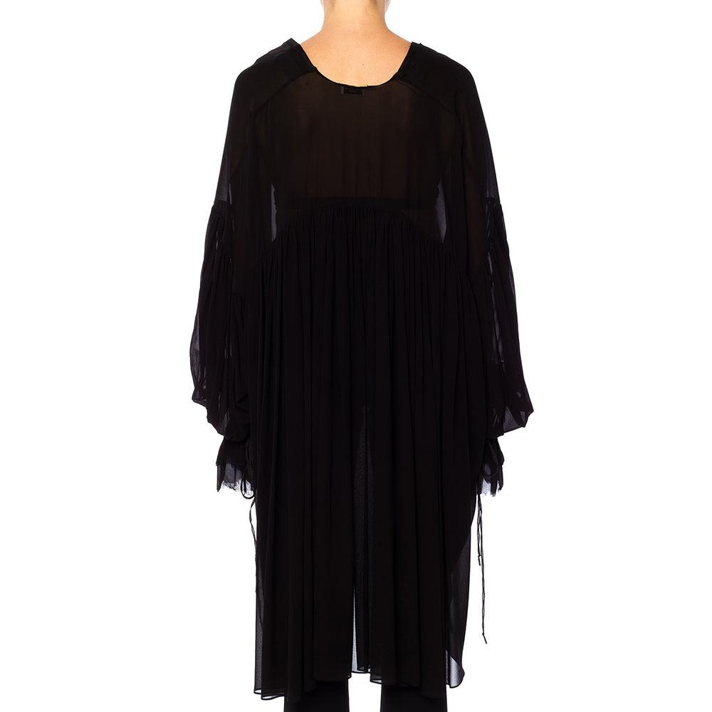 Saint Laurent Women's Silk Ruffled V-Neck Dress Top Black