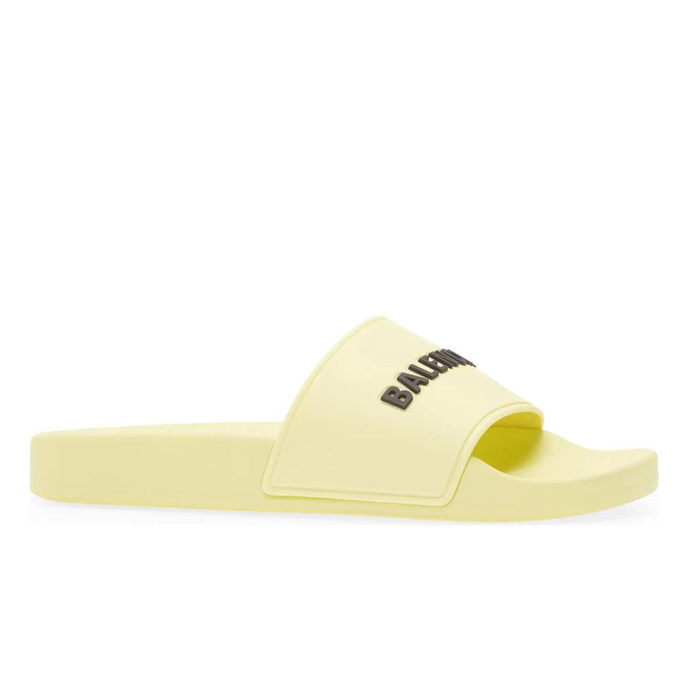 Balenciaga Women's Logo Rubber Pool Slide Sandals in Yellow