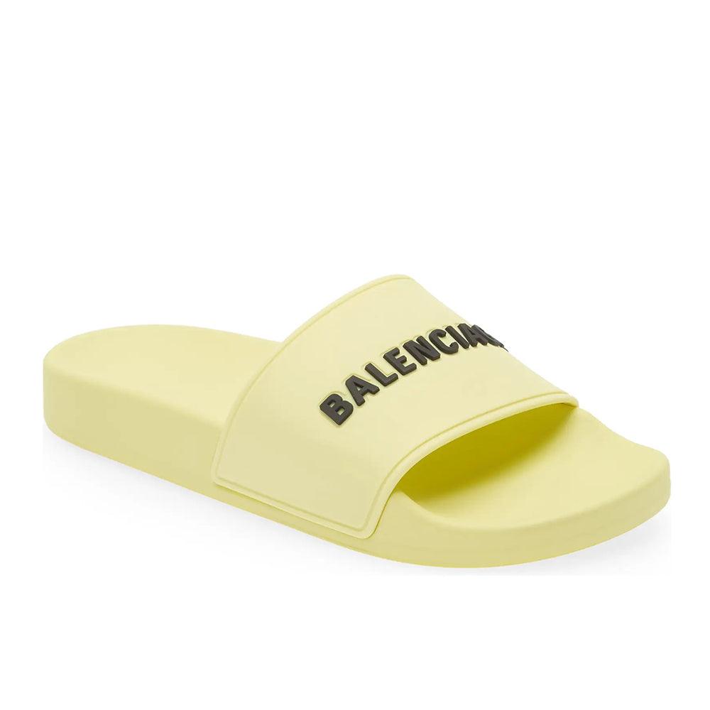 Balenciaga Women's Logo Rubber Pool Slide Sandals in Yellow