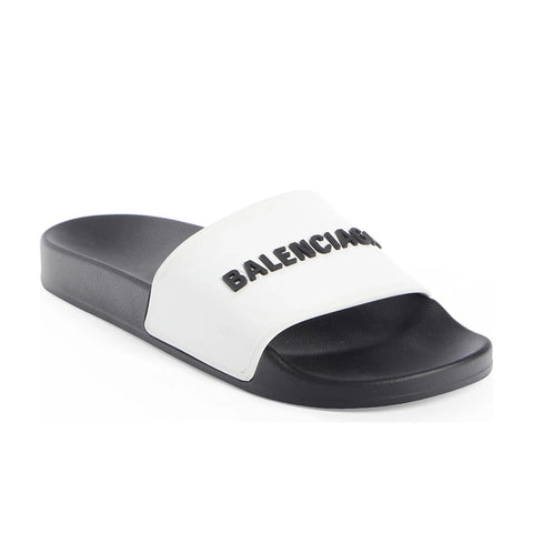 Balenciaga Women's Logo Rubber Pool Slide Sandals in White