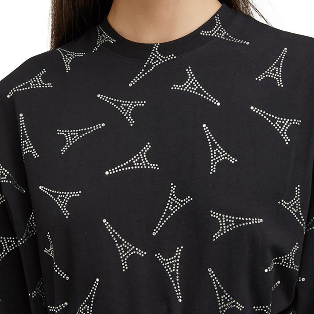 Balenciaga Women's Paris Eiffel Tower Rhinestone Cotton T-Shirt Black - Year Zero LA
