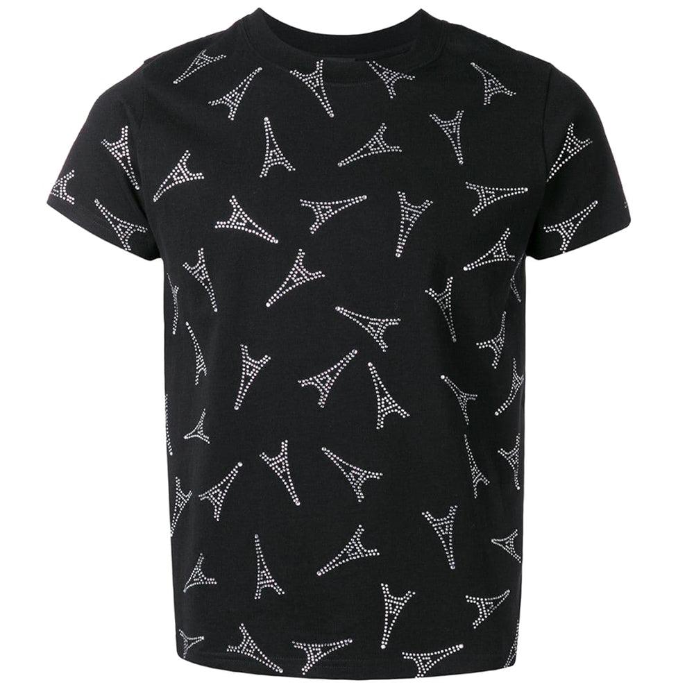 Balenciaga Women's Paris Eiffel Tower Rhinestone Cotton T-Shirt Black