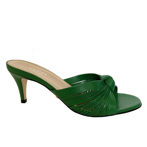Gucci Women's 'Crawford 65' Knotted Leather Sandal Heels Green - Year Zero LA