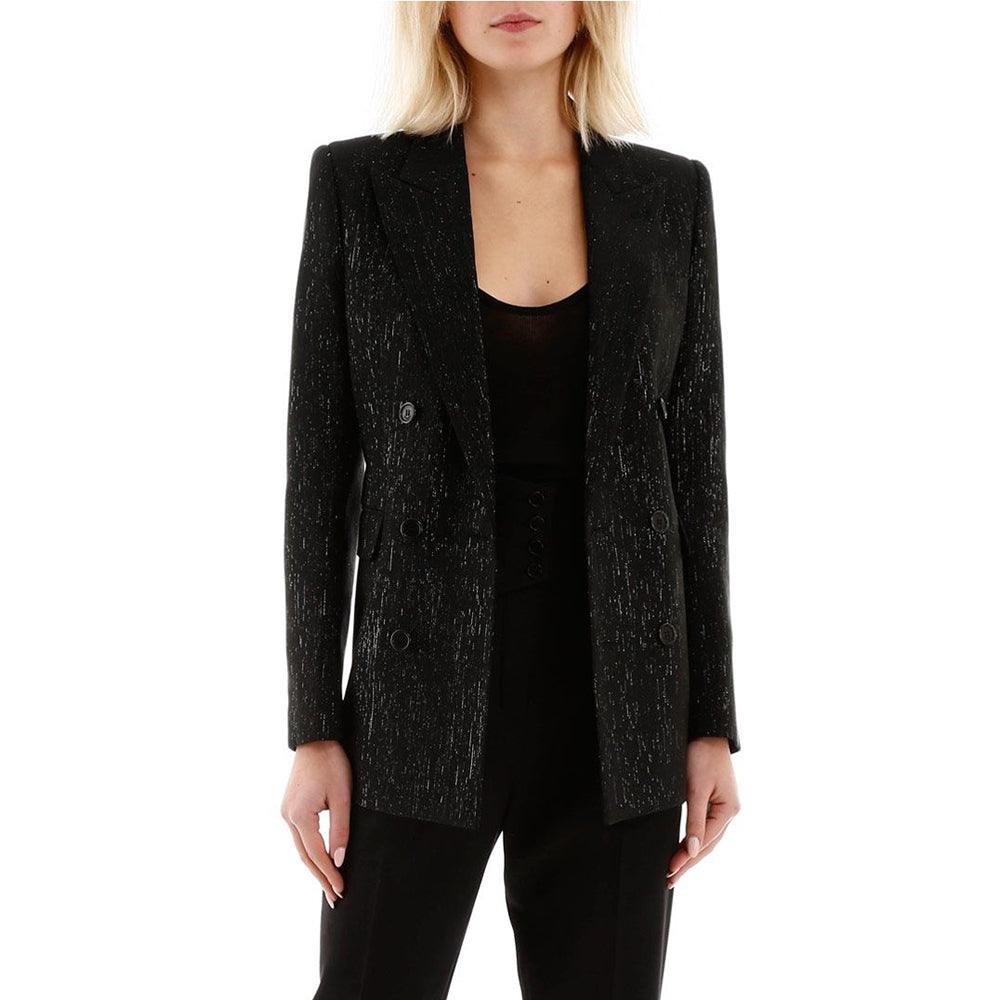 Saint Laurent Women's Lamé Metallized Fiber Blazer Black Silver