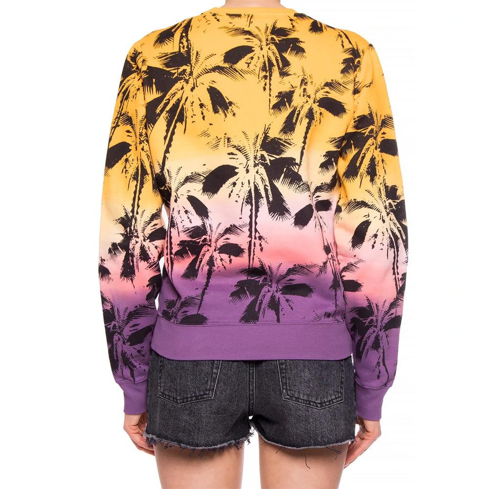 Saint Laurent Women's Cotton Palm Tree Graphic Crewneck Sweatshirt Pink Orange