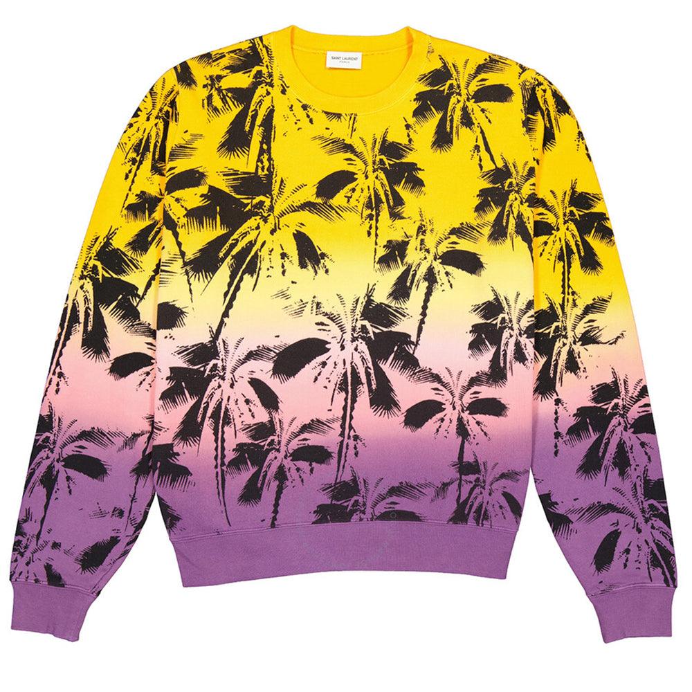 Saint Laurent Women's Cotton Palm Tree Graphic Crewneck Sweatshirt Pink Orange
