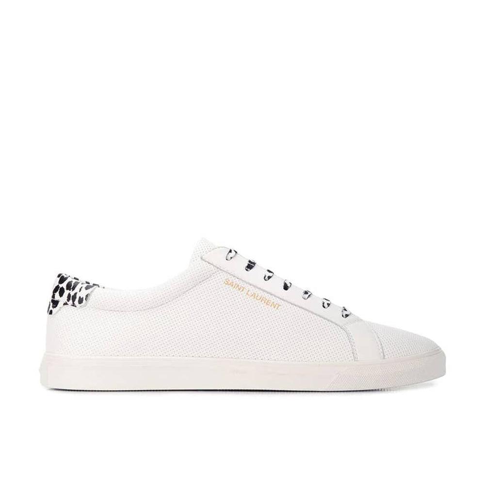 Saint Laurent Zapatillas de hombre Andy de piel perforada con estampado Babycat Blanco