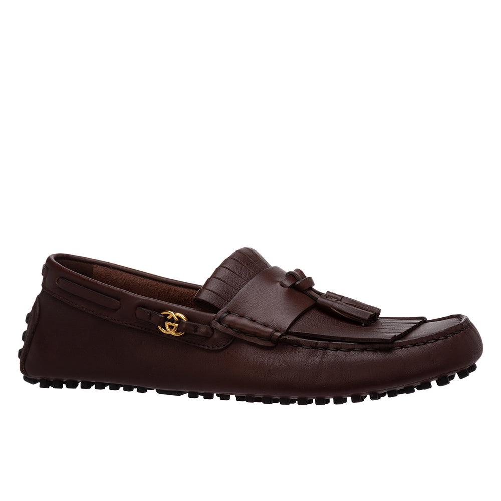 Gucci Men's Interlocking Gg Fringe Leather Loafer Mocassin Brown Gucci Men's Interlocking Gg Fringe Leather Loafer Mocassin Brown