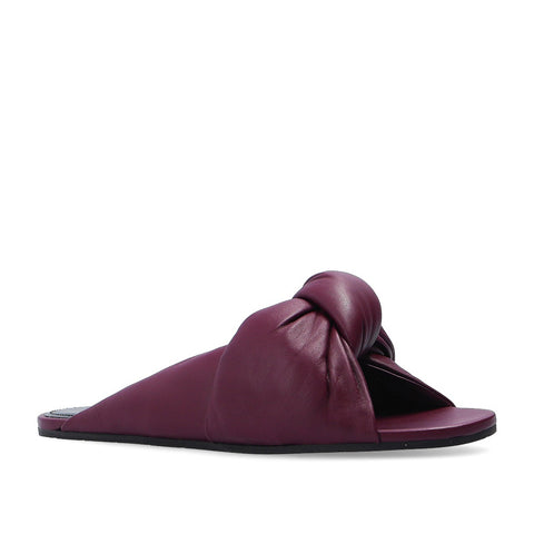 Balenciaga Women's Leather Drapy Knotted Mule Sandal Bordeaux Purple