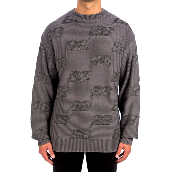 Balenciaga Men's BB Logo Crewneck Viscose Sweater Grey