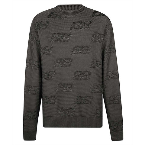 Balenciaga Men's BB Logo Crewneck Viscose Sweater Grey