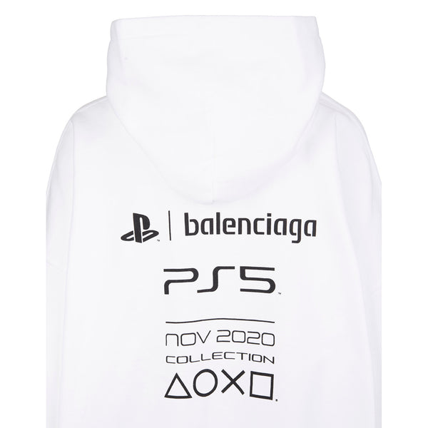 Balenciaga x PS5 Unisex Oversized Cotton Hoodie Sweatshirt in White