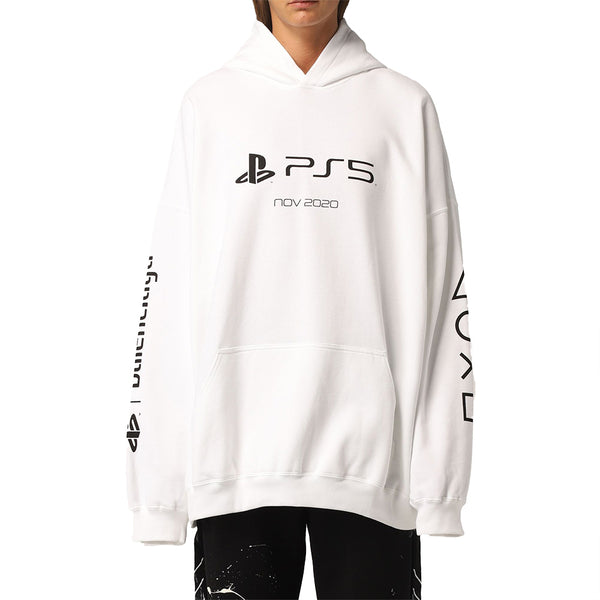 Balenciaga x PS5 Unisex Oversized Cotton Hoodie Sweatshirt in White