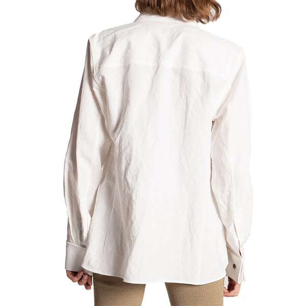 Saint Laurent Women's Cotton Linen Blend Boyfriend Dress Shirt in Cream