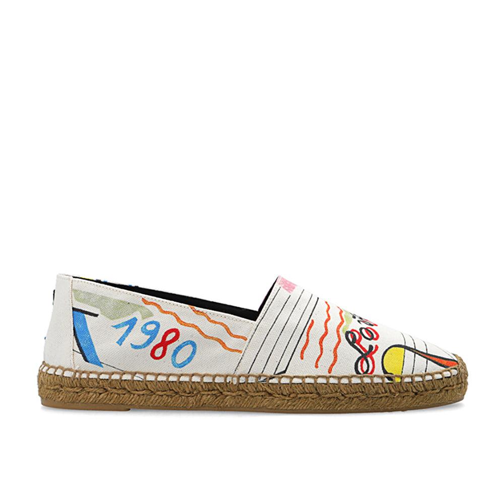 Saint Laurent Paris Zapatillas de alpargata YSL bordadas con estampado In-Love 1980 de hombre en blanco multicolor