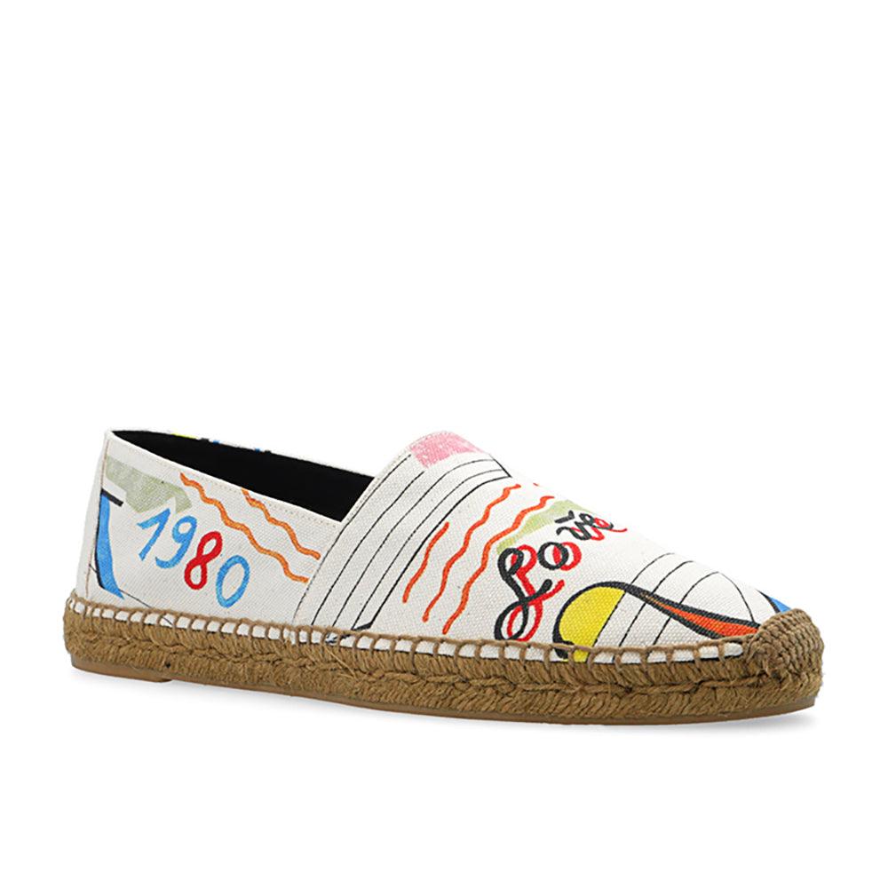 Saint Laurent Paris Zapatillas de alpargata YSL bordadas con estampado In-Love 1980 de hombre en blanco multicolor