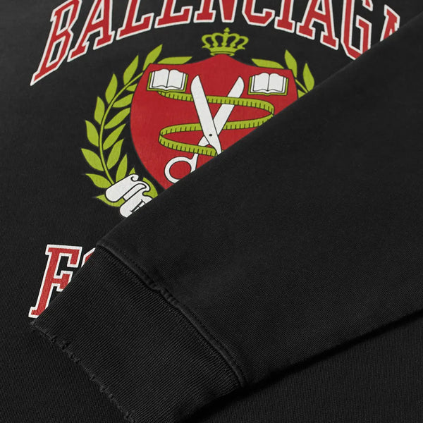 Balenciaga Men's College Logo Cotton Crewneck Sweatshirt Black