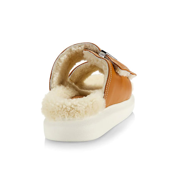 Alexander McQueen Women's Hybrid Shearling Leather Slide Sandals in Brown